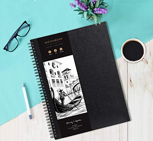 A3 Sketchbook for Artists Hardcover – 200GSM Very Thick Paper – Large Sketch Pad Art Book, Spiral Bound Sketch Book for Artists and Children – Drawing Book 29x42cm, 40 Sheets / 80 Pages