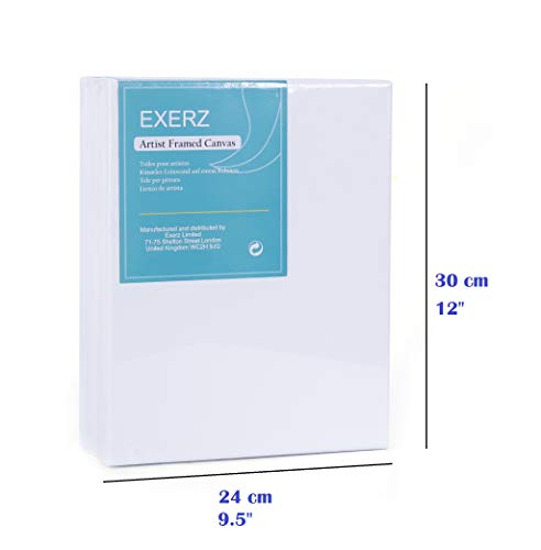 Exerz 24x30cm Framed Canvas 5pk - 1.7cm Pre-Stretched Canvas Artist Blank/280GSM 100% Cotton/Triple Primed/Acid Free/Medium Grain/Professional Acrylic Paint, Oil Paint