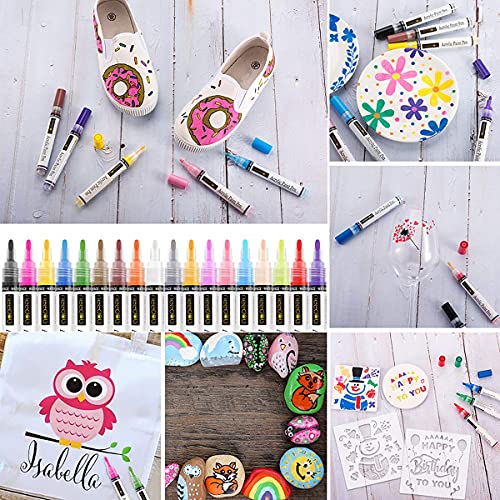 NEEDAB Acrylic Paint Pens-Set of 18 Rock Painting Art Markers – Water-Based Couloring Kit for Glass,Canvas, Ceramic, Porcelain, Wood, Mug, Fabric, and Kids DIY Crafts – Quick Dry Medium Reversible Tip