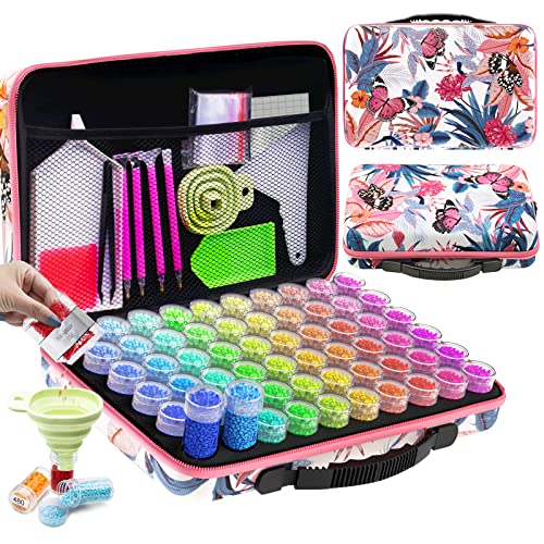 ARTDOT Diamond Painting Storage Boxes, 60 Slots Bead Storage with 5D Diamond Art Accessories and Tools Kit (Butterfly Flower)