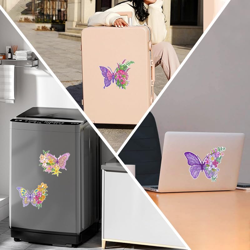 4 Pcs Butterfly 5D Diamond Painting Stickers Kits for Kids,Flowers Diamond Art Stickers,DIY Diamond Painting Stickers,Arts Craft Mosaic Stickers,Paint by Numbers Diamond Craft for Kids Adult Beginners
