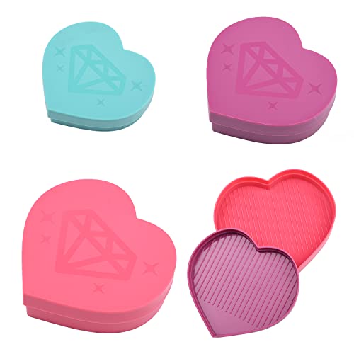MFUOE 3 PCS Plastic Bead Sorting Trays Heart Shape Tray Tools Diamond Rhinestone Plate Tray Cross Stitch Nail Art DIY Tools for DIY Art Craft