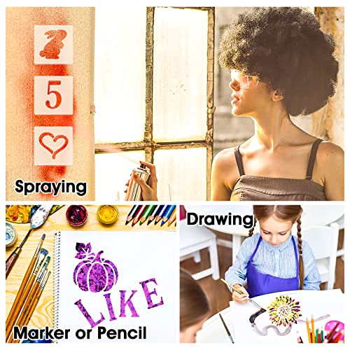 Prasacco 42 Pieces Letter Number Stencils, 2 inch Stencils for Painting on Wood Reusable Plastic Alphabet Drawing Templates for Painting on Wood Wall Fabric Rock Chalkboard Door Porch DIY Art