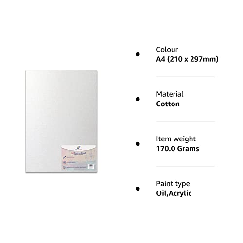 A4 Canvas Panel Stretched Blank Canvas Board Primed Artist Boards 100% Cotton for Oil Paint Acrylic Painting Mixed Media Acid Free White Canvases Art Painting Panel (A4 Size - 210 x 297mm - 1 Board)