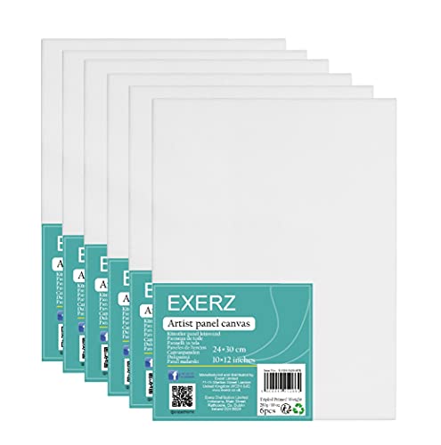 Exerz 24x30cm Canvas Panel 3mm 6pcs Pack 280gsm 100% Cotton/Blank Artist Canvas Board/Triple Primed/Acid Free/Medium Grain - Oil & Acrylic painting for Artists at all Levels (24x30cm - 6pcs)
