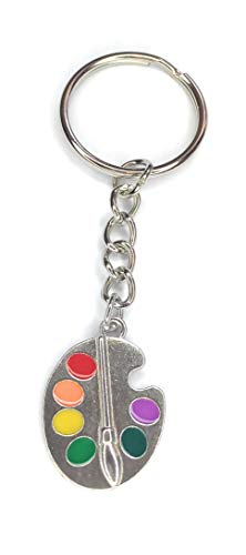 FizzyButton Gifts Enamel Artist Paint Palette Charm Keyring Key Ring with Silver Tone Keychain