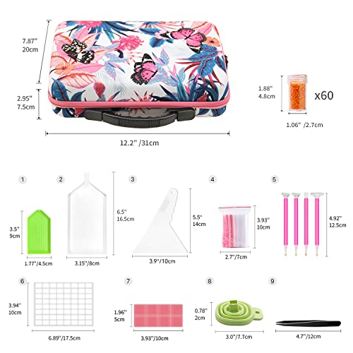 ARTDOT Diamond Painting Storage Boxes, 60 Slots Bead Storage with 5D Diamond Art Accessories and Tools Kit (Butterfly Flower)