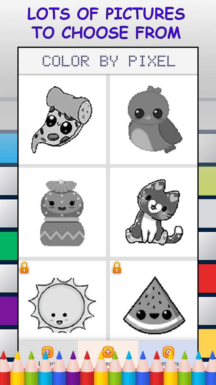 Cute Kawaii Pixel Art Color by Number Game - FREE No Ads Pixel Art Puzzle - Coloring Book Pages - Happy, Creative & Relaxing - Paint & Crayon Palette - Create Color Art - Share Creations with Friends!