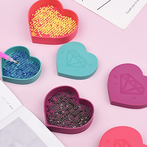 MFUOE 3 PCS Plastic Bead Sorting Trays Heart Shape Tray Tools Diamond Rhinestone Plate Tray Cross Stitch Nail Art DIY Tools for DIY Art Craft