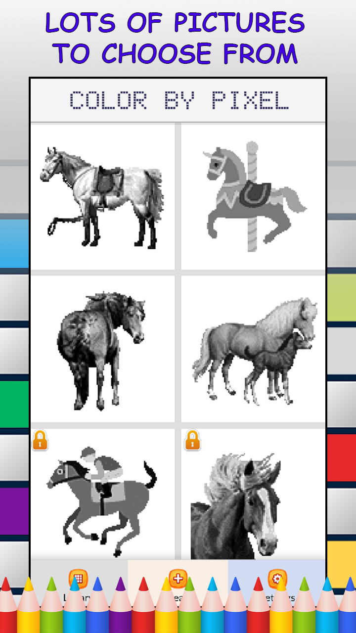 All Horses Pixel Art Color by Number Game - FREE No Ads Pixel Art Puzzle - Coloring Book Pages - Happy, Creative & Relaxing - Paint & Crayon Palette - Create Color Art - Share Creations with Friends!