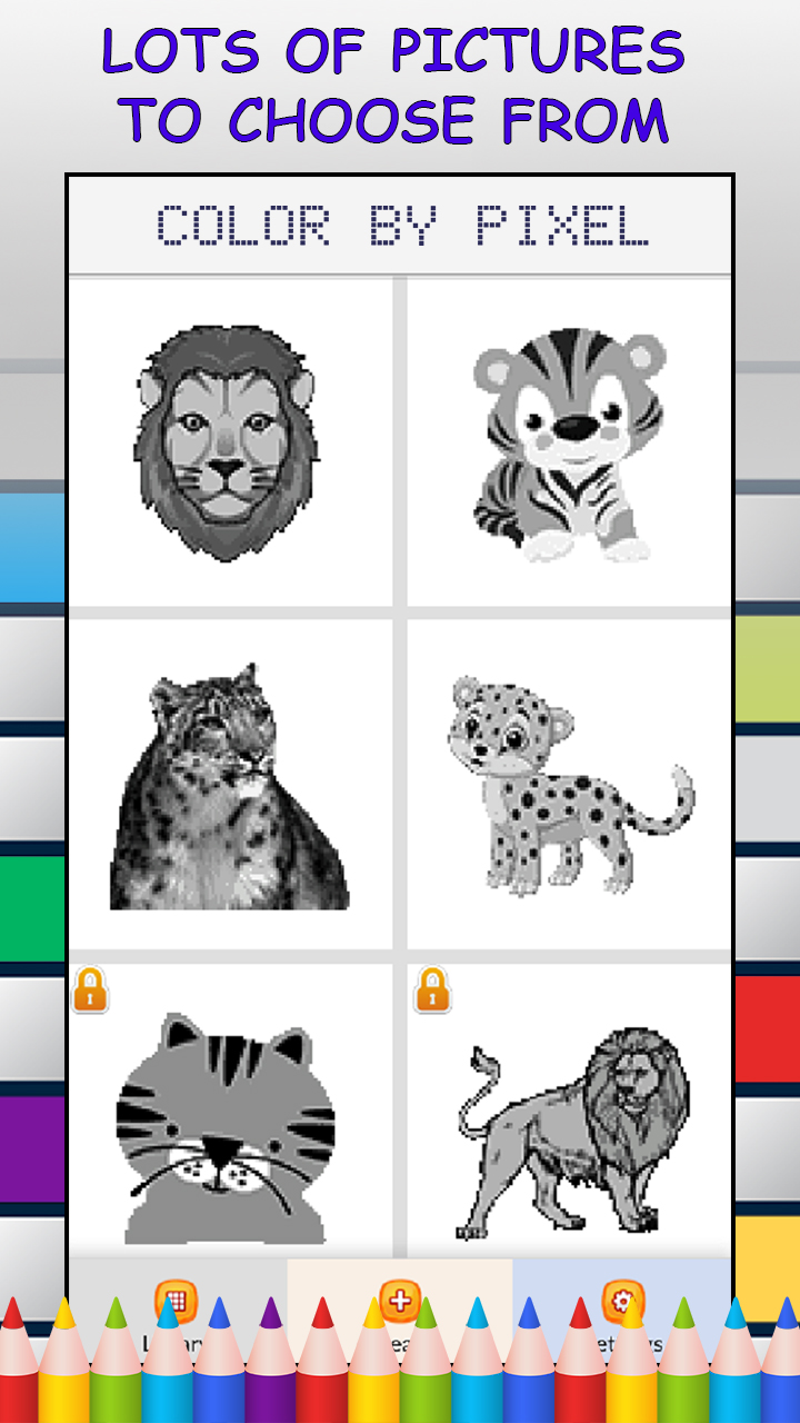 Big Cats Pixel Art Color by Number Game - FREE No Ads Pixel Art Puzzle - Coloring Book Pages - Happy, Creative & Relaxing - Paint & Crayon Palette - Create Color Art - Share Creations with Friends!