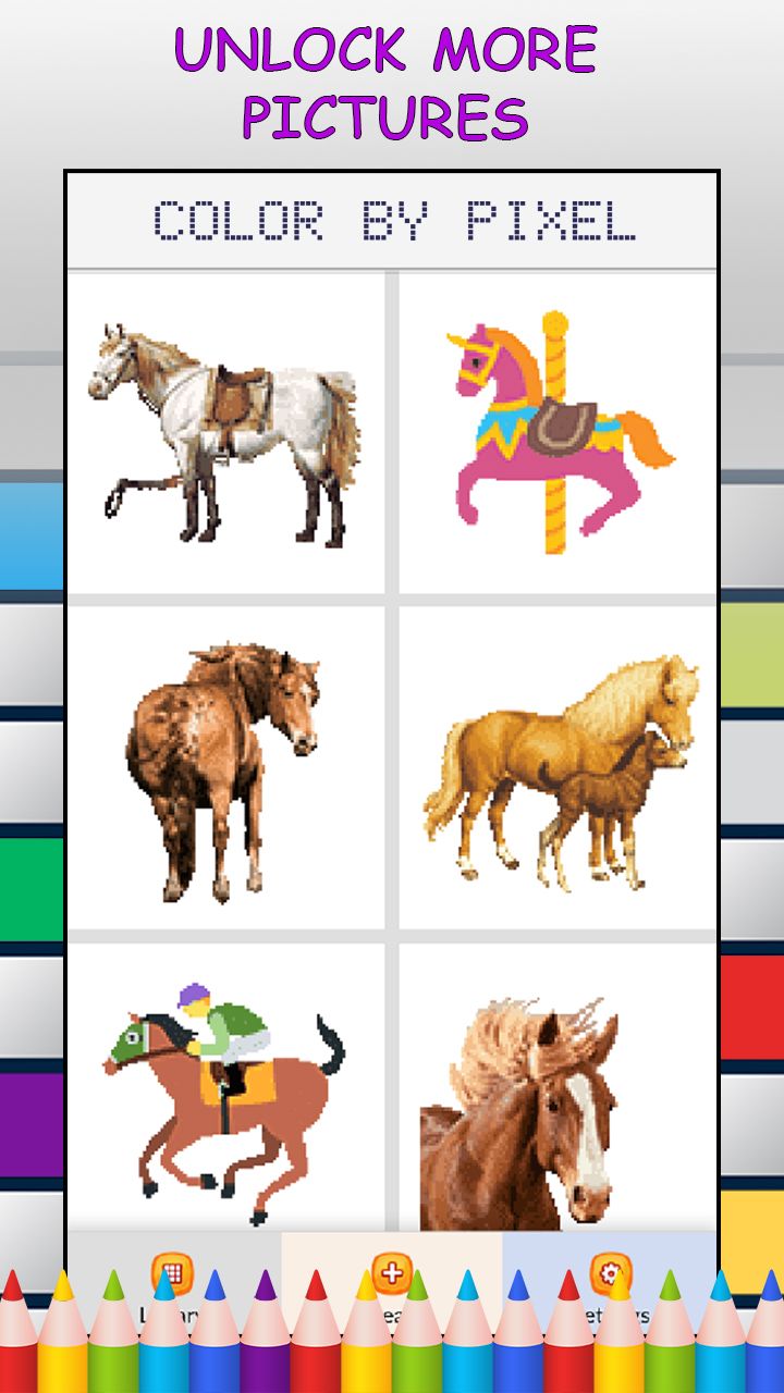 All Horses Pixel Art Color by Number Game - FREE No Ads Pixel Art Puzzle - Coloring Book Pages - Happy, Creative & Relaxing - Paint & Crayon Palette - Create Color Art - Share Creations with Friends!