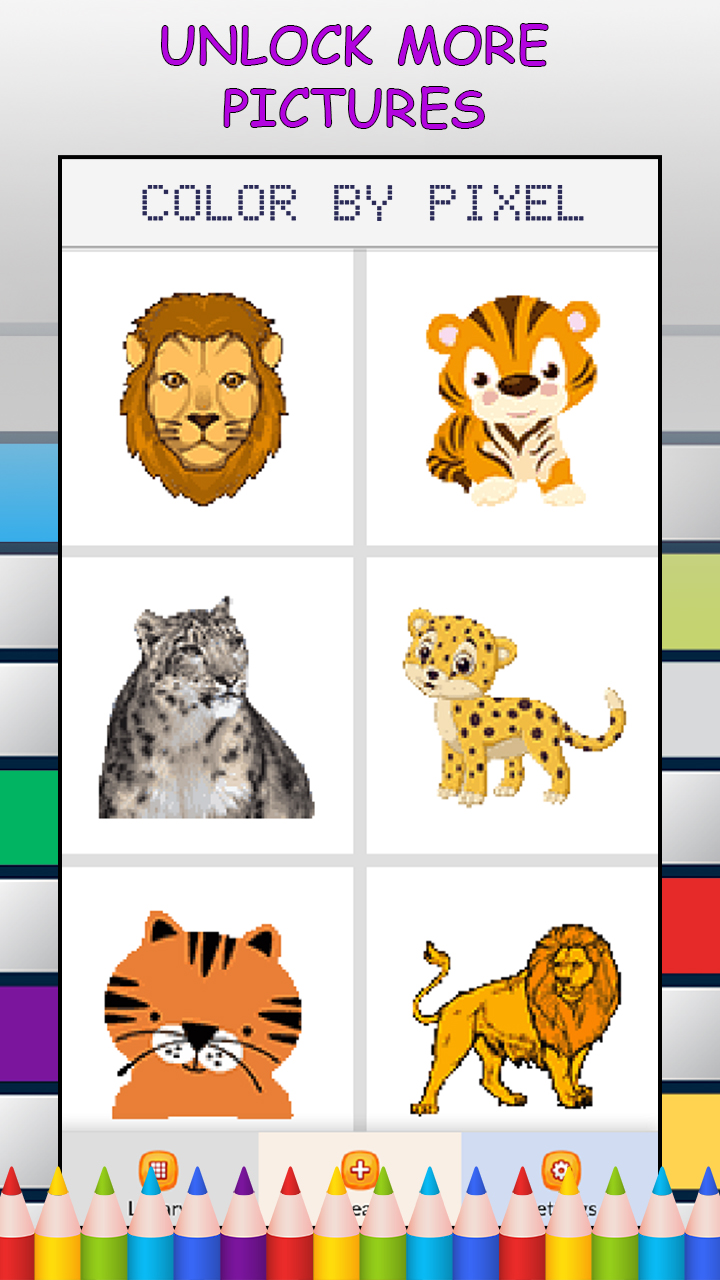 Big Cats Pixel Art Color by Number Game - FREE No Ads Pixel Art Puzzle - Coloring Book Pages - Happy, Creative & Relaxing - Paint & Crayon Palette - Create Color Art - Share Creations with Friends!