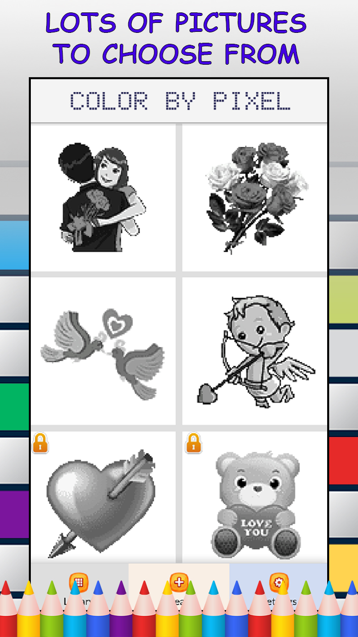 Love & Romance Pixel Art Color by Number Game - FREE No Ads Pixel Art Puzzle - Coloring Book Pages - Happy, Creative & Relaxing - Paint & Crayon Palette - Create Color Art - Share Creations!
