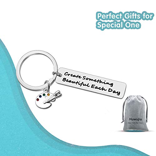Huwujiu Artist Keyring Gifts Painter Gifts Create Something Beautiful Each Day Keyring Art Student Gift Art Teacher Gift Christmas Birthday Gift Artist Gifts for Women Men Girls Boys