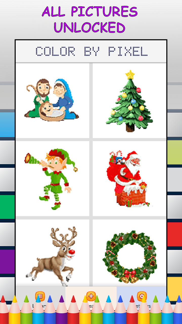 Christmas Pixel Art Color by Number Game - FREE No Ads Pixel Art Puzzle - Coloring Book Pages - Happy, Creative & Relaxing - Paint & Crayon Palette - Create Color Art - Share Creations with Friends!