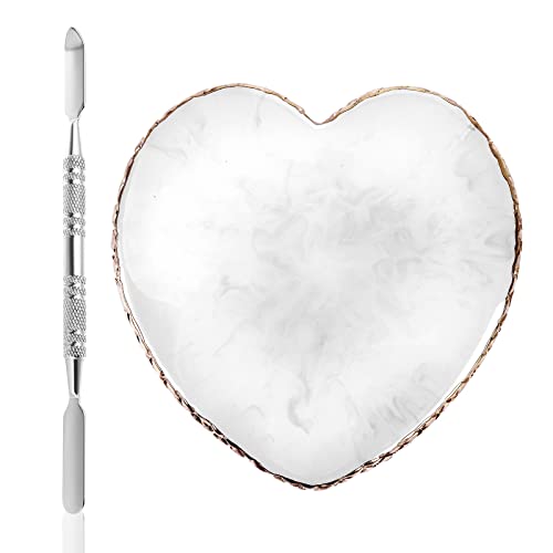 Sibba Resin Nail Art Palette with Nail Palette Stirring Rod, 2 in 1 Nail Art Painting Palettes Gold Edge Nail Holder Nail Art Display Board (Heart)
