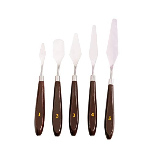 EXERZ Palette Knives Set 5 pcs Stainless Steel Wooden Handle. Spatula/Scraper. Art Supply, Accessories For Oil and Acrylic Painting, Colour Mixing For Pouring Art, Pre-mixing for Watercolours