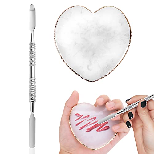 Sibba Resin Nail Art Palette with Nail Palette Stirring Rod, 2 in 1 Nail Art Painting Palettes Gold Edge Nail Holder Nail Art Display Board (Heart)