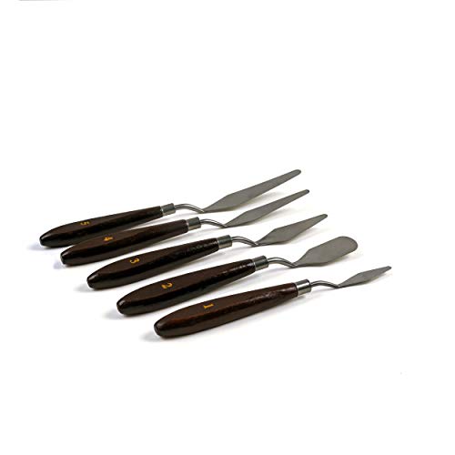 EXERZ Palette Knives Set 5 pcs Stainless Steel Wooden Handle. Spatula/Scraper. Art Supply, Accessories For Oil and Acrylic Painting, Colour Mixing For Pouring Art, Pre-mixing for Watercolours
