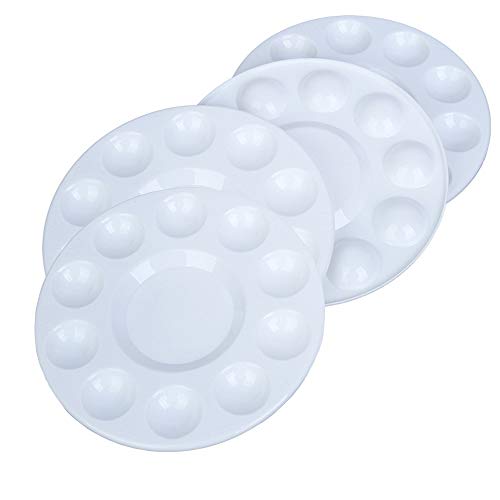 Mu Mianhua Paint Mixing Palette Tray 4 Pcs Round Plastic Art Supplies for Kids and Adults to Create DIY Craft Professional Art Painting