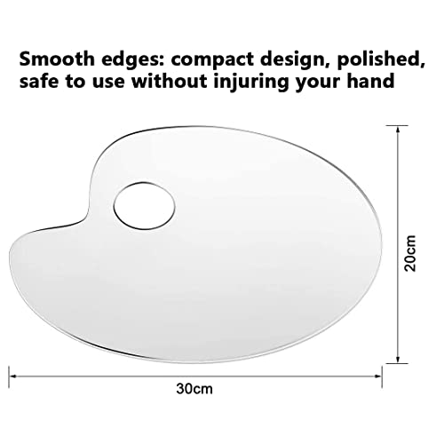 2PCS Clear Acrylic Paint Palette, Clear Oval Non-Stick Oil Paint Palette for Watercolor,Oil Painting, Art Paint Tray with Thumb Hole and Protective film for DIY Art Craft Painting (30 x 20 cm)