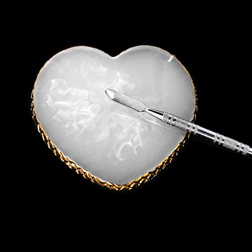 Sibba Resin Nail Art Palette with Nail Palette Stirring Rod, 2 in 1 Nail Art Painting Palettes Gold Edge Nail Holder Nail Art Display Board (Heart)