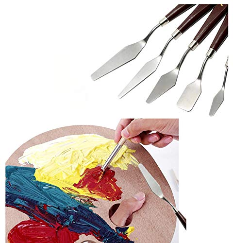 EXERZ Palette Knives Set 5 pcs Stainless Steel Wooden Handle. Spatula/Scraper. Art Supply, Accessories For Oil and Acrylic Painting, Colour Mixing For Pouring Art, Pre-mixing for Watercolours