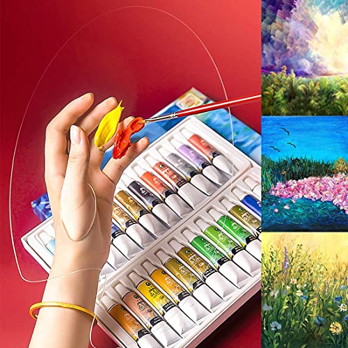 2PCS Clear Acrylic Paint Palette, Clear Oval Non-Stick Oil Paint Palette for Watercolor,Oil Painting, Art Paint Tray with Thumb Hole and Protective film for DIY Art Craft Painting (30 x 20 cm)