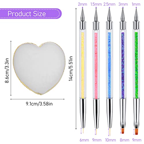 Sibba Nail Art Palette with 5 Nail Brushes Sets Resin Nail Mixing Palette Polish Color Mixing Plate Golden Edge Nail Holder Display Board Cosmetic Mixing Tools (White)