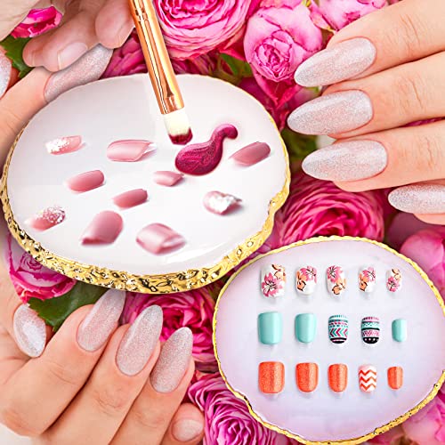 Sibba Resin Nail Art Palette Nail Mixing Palette Polish Color Mixing Plate Golden Edge Nail Holder Display Board Heart Shape Cosmetic Mixing Tools (Style 2)