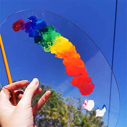 2PCS Clear Acrylic Paint Palette, Clear Oval Non-Stick Oil Paint Palette for Watercolor,Oil Painting, Art Paint Tray with Thumb Hole and Protective film for DIY Art Craft Painting (30 x 20 cm)