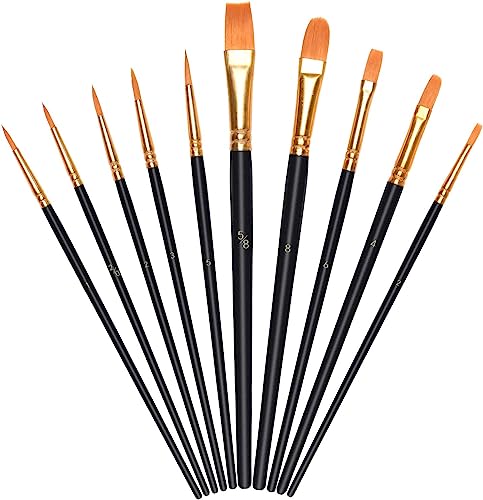 Vicloon 10Pcs Paint Brushes, Professional Painting Brushes Set Nylon Hair Artist Paint Brushes for Acrylic Oil Watercolor Gouache Face Painting
