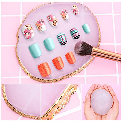 Sibba Resin Nail Art Palette Nail Mixing Palette Polish Color Mixing Plate Golden Edge Nail Holder Display Board Heart Shape Cosmetic Mixing Tools (Style 2)