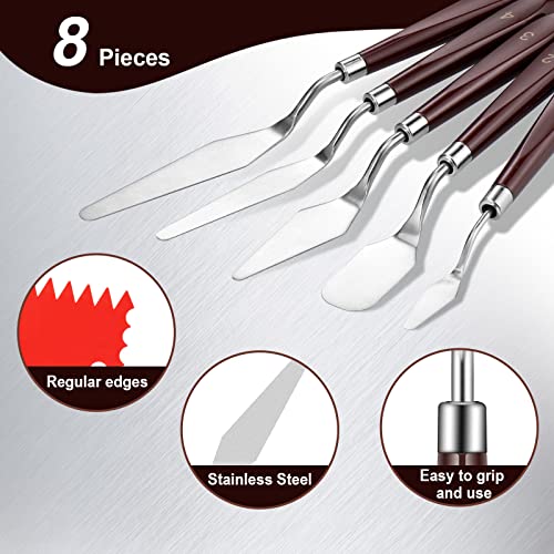 Zocipro 8Pcs Palette Knife Set, 5Pcs Pallet Knife Painting Tools with 3 Plastic Scraper, Oil Painting Mixing Scraper, Stainless Steel Painting Paint Knife Spatula Set for Art Craft Painting