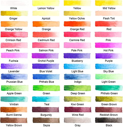 Shuttle Art Watercolour Paint Set, 48 colours Watercolour Paint in Half Pan, 2 Water Brush Pens, 10 Brushes, 1 Pad, 1 Palette, 2 colour Charts, Watercolour Kit for Kids, Adults, Artists