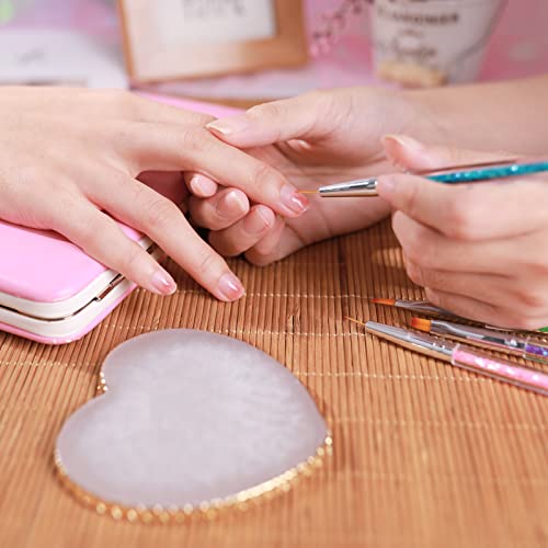 Sibba Nail Art Palette with 5 Nail Brushes Sets Resin Nail Mixing Palette Polish Color Mixing Plate Golden Edge Nail Holder Display Board Cosmetic Mixing Tools (White)