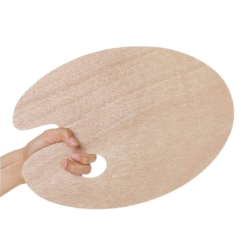 Wooden Painting Palette | Vintage Style Oval Shape Artist Mixing Wooden Tray | Suitable For Oil/Acrylic Paints, With Thump Hole Round Wood Tray Plate Art