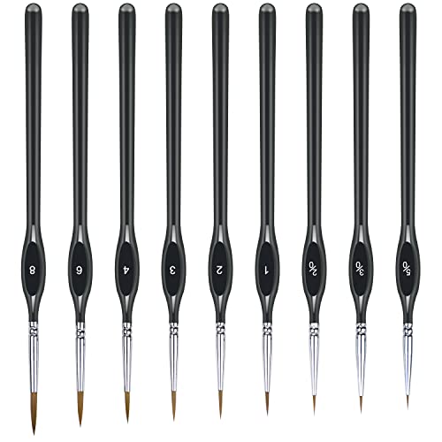 Tuko Detail Paint Brush Set Miniature Brushes for Fine Detailing & Art Painting - Acrylic, Watercolor, Oil - Miniatures, Models, Airplane Kits, Nail(9Packs)