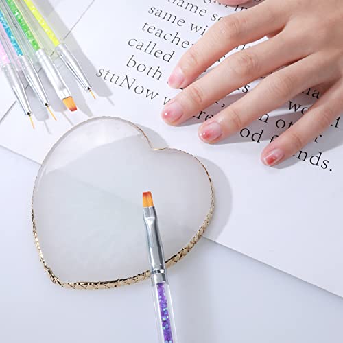 Sibba Nail Art Palette with 5 Nail Brushes Sets Resin Nail Mixing Palette Polish Color Mixing Plate Golden Edge Nail Holder Display Board Cosmetic Mixing Tools (White)