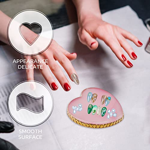 BLMHTWO Nail Palette Nail Polish Palette Resin Nail Art Palette Mixing Colors Palettes with Golden Edge and Heart Shape Design Nail Painting Display Tray for Nail Art Mixing Colors Making Decals, Pink