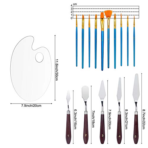 Paint Palette,WOVTE 17 Pcs Paint Palette and Brushes Set,Clear Oval Non-Stick Pallet Easy Clean for Artist Oil Paint Watercolor Painting DIY Art(10 Brush + 2 Palette+5 Palette Knife)