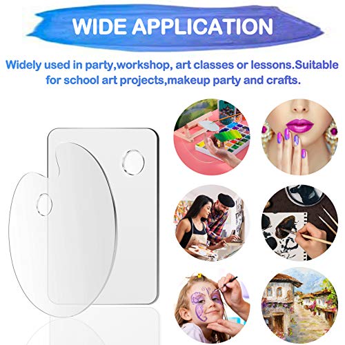 Rybtd 2PCS Acrylic Paint Palette with 5PCS Plastic Palette Knife Tool Set Ellipse Clear Paint Palette Rectangle Non-Stick Art Palette with Thumb Hole Perfect for Oil Painting Beginner Students Artists
