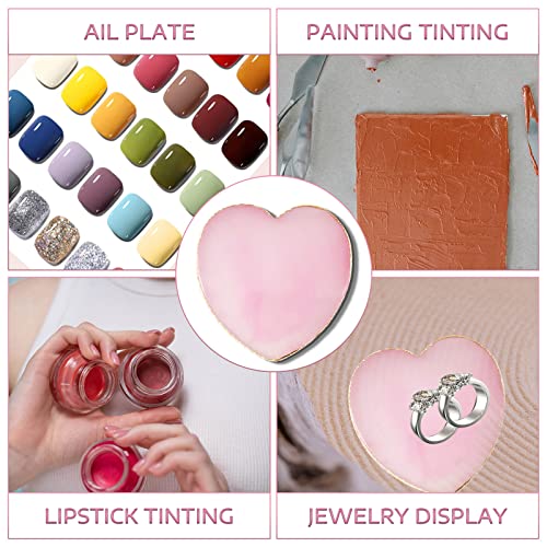 BLMHTWO Nail Palette Nail Polish Palette Resin Nail Art Palette Mixing Colors Palettes with Golden Edge and Heart Shape Design Nail Painting Display Tray for Nail Art Mixing Colors Making Decals, Pink