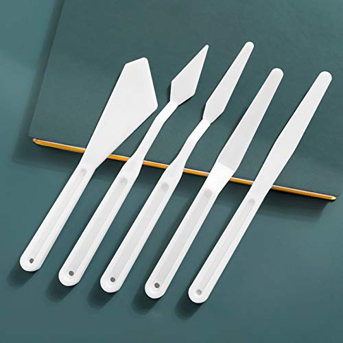 Rybtd 2PCS Acrylic Paint Palette with 5PCS Plastic Palette Knife Tool Set Ellipse Clear Paint Palette Rectangle Non-Stick Art Palette with Thumb Hole Perfect for Oil Painting Beginner Students Artists