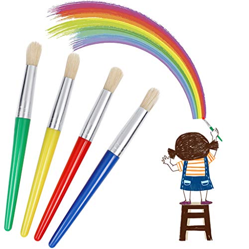 JCF Kids Paint Brushes,4 PCS Childrens Painting Brushes Set Flat Tip with Plastic Handle and Hog Bristles Painting Brushes,Multi Color Paint Brushes for Children Kids Beginners Art Supplies