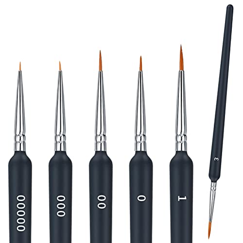 6 Pcs Fine Detail Paint Brush Set, Miniature Detail Artist Painting Brushes, 6 Sizes Wooden Fine Tip Paint Brushes for Acrylic Painting Drawing Craft Oil Nail Art Model Watercolor Painting Brushes