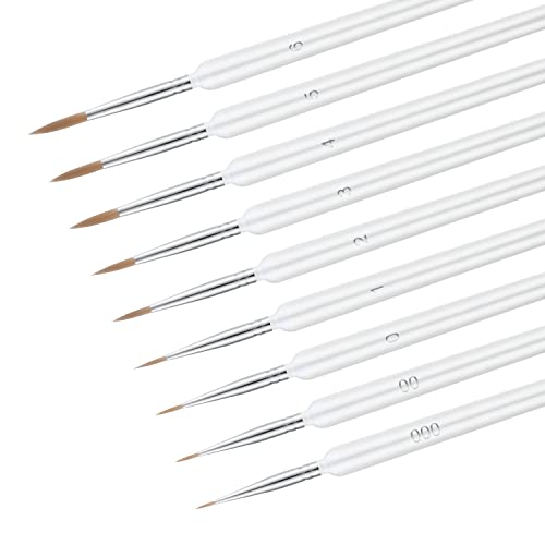 9pcs Fine Detail Paint Brush, Miniature Detail Paint Brushes with 9 Sizes Wooden Small Thin Fine Tip Paint Brush for Watercolor Painting Acrylic Art Painting Model Drawing (White)