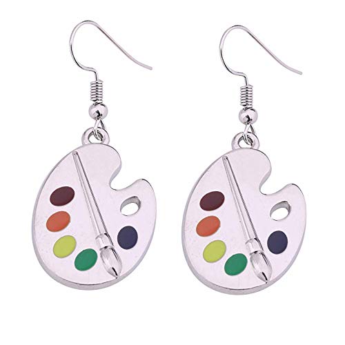 Artist Paint Brush Earrings Paint Palette Charm Earrings Colorful Painter Jewelry Artist Gift Art Teacher Gifts (silver)