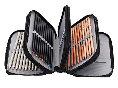 72 Inserting Paint Brush Holder Storage Colouring Pencils Organiser Portable Large Capacity Pencil Pen Case 4 Layers Pencil Bag Pouch Holder with Zipper Pencil Wrap for School Office Artist Boys Art